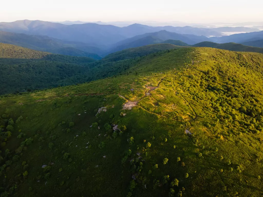 Aerial View of Black Balsam in the Pisgah National Forest in North Carolina at Sunrise