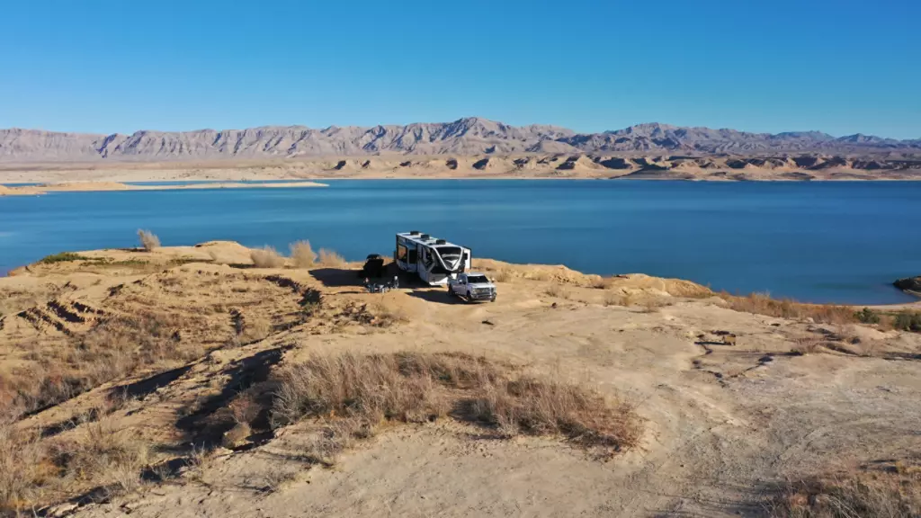 Drone shot of Momentum toyhauler.