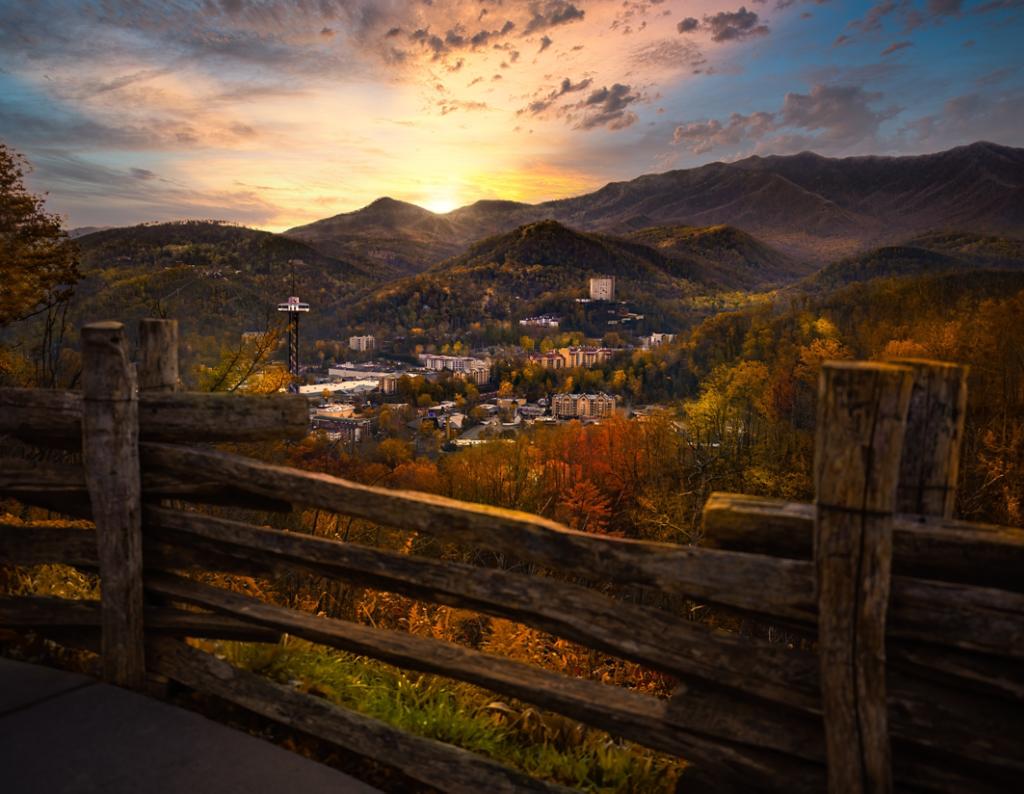 Gatlinburg overlook during brilliant sunset