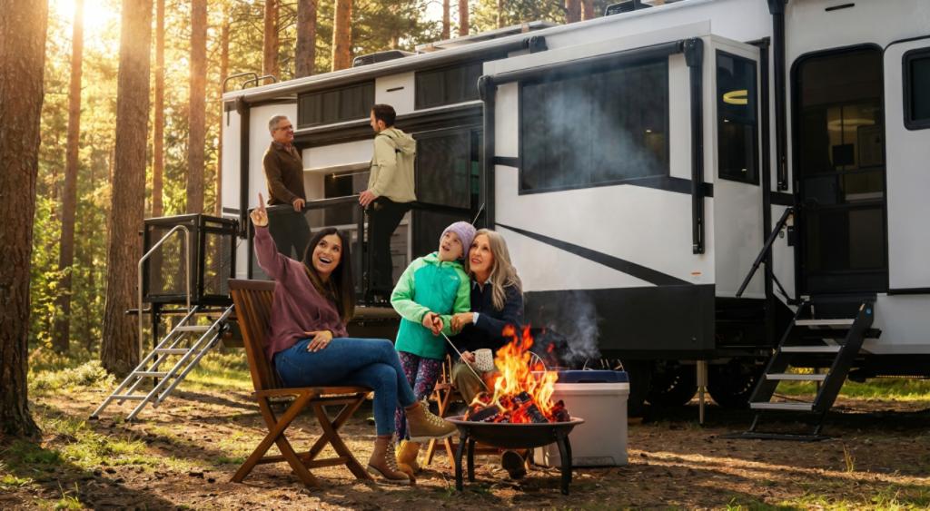 414LJMJ Family around campfire